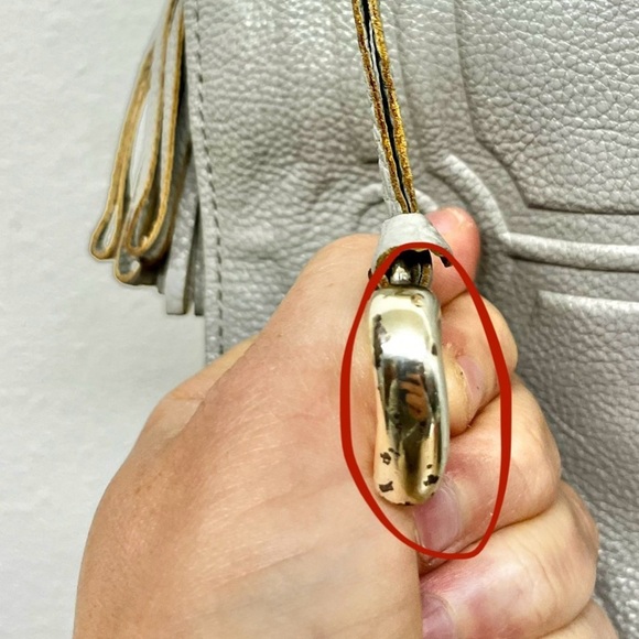 Brighton Lite Gray + Brown Floral Leather Handbag Purse Tote Bag F058606 RARE - Picture 3 of 16